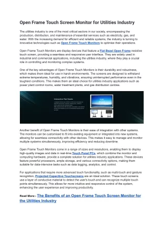 Open Frame Touch Screen Monitor for Utilities Industry