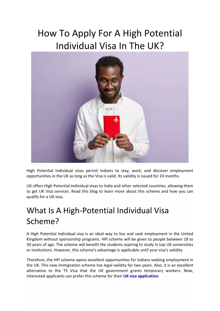 how to apply for a high potential individual visa