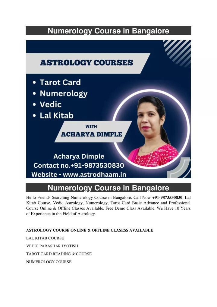 numerology course in bangalore