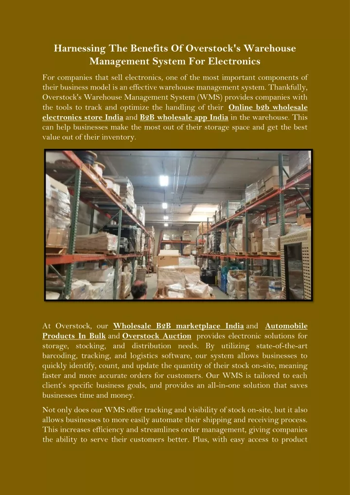 harnessing the benefits of overstock s warehouse