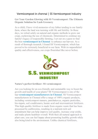 Vermicompost in Chennai-SS Vermicompost Industry