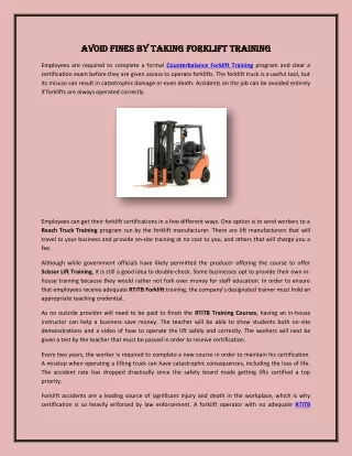 Avoid Fines by Taking Forklift Training