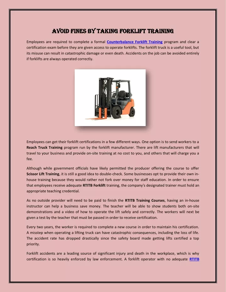 avoid fines by taking forklift training avoid