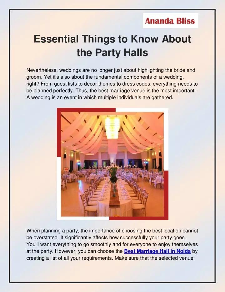 essential things to know about the party halls