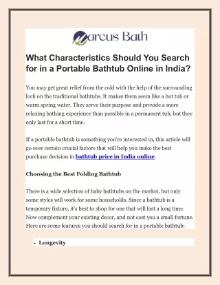 What Characteristics Should You Search for in a Portable Bathtub Online in India