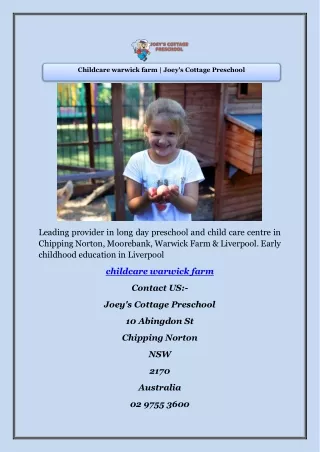 Childcare warwick farm | Joey's Cottage Preschool