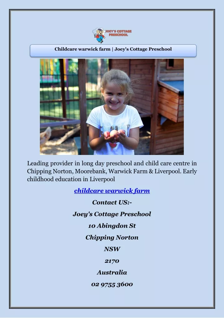 childcare warwick farm joey s cottage preschool