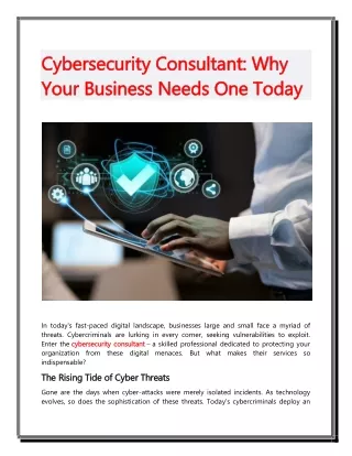 cybersecurity consultant why cybersecurity