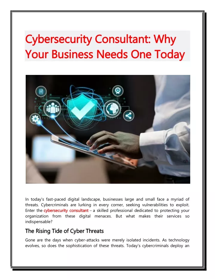 cybersecurity consultant why cybersecurity