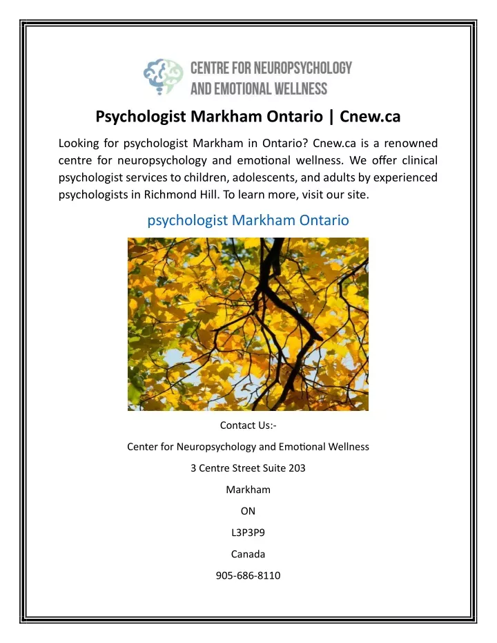 psychologist markham ontario cnew ca