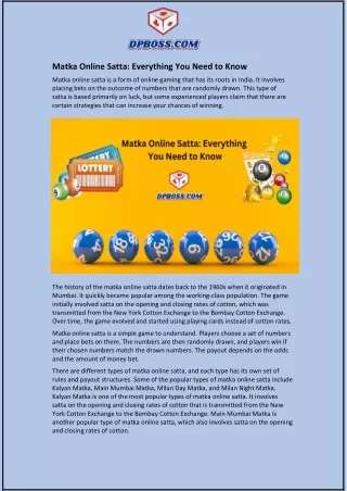 Matka Online Satta: Everything You Need to Know