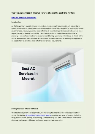 The Top AC Services in Meerut