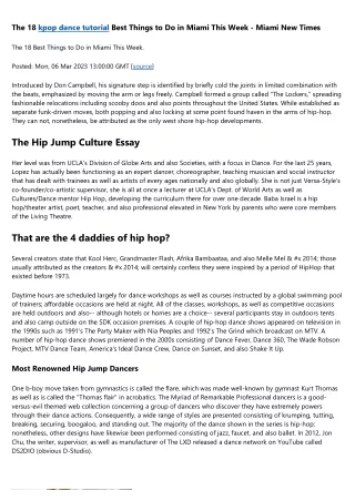 Essay Concerning Evaluation Of Hip-hop Dance As Well As Factors For Its