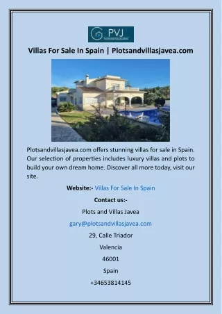 Villas For Sale In Spain  Plotsandvillasjavea