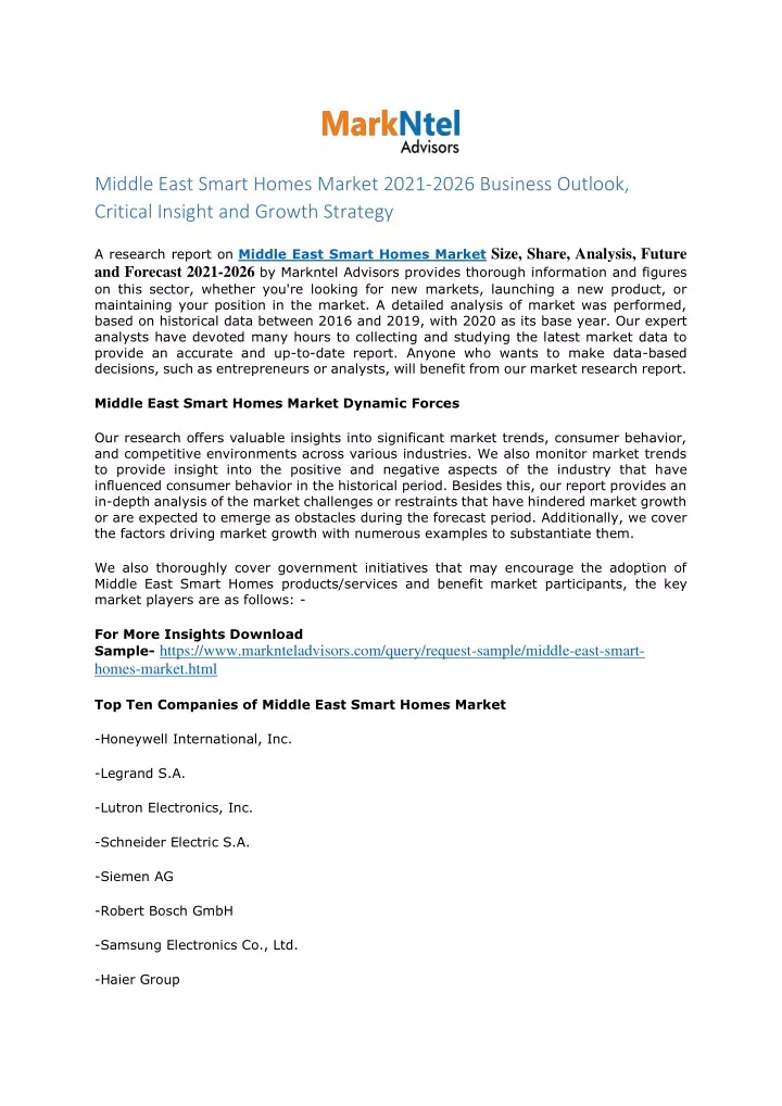middle east smart homes market 2021 2026 business