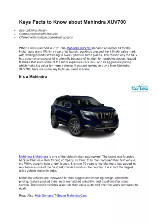 keys facts to know about mahindra xuv700