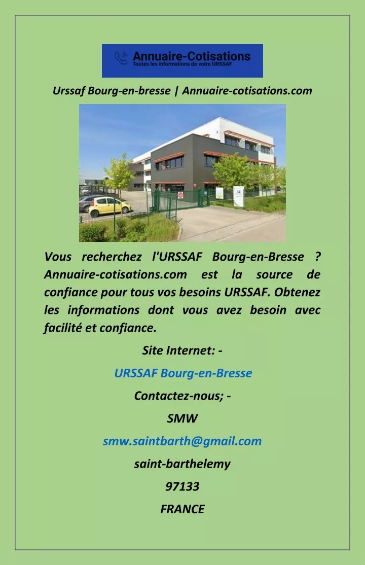 urssaf bourg en bresse annuaire cotisations com