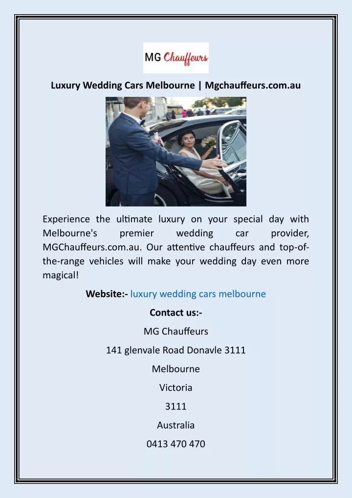 luxury wedding cars melbourne mgchauffeurs com au