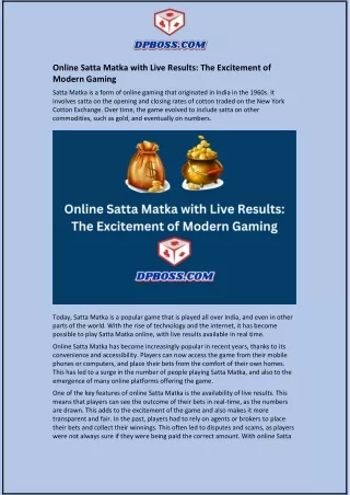 Online Satta Matka with Live Results: The Excitement of Modern Gaming