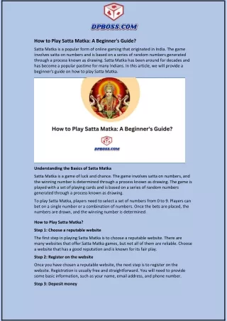 How to Play Satta Matka: A Beginner's Guide?