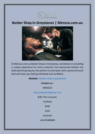 Barber Shop In Greystanes  Mensco.com