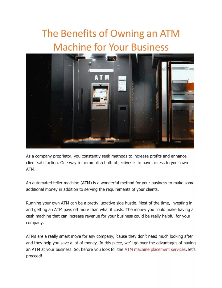 the benefits of owning an atm machine for your