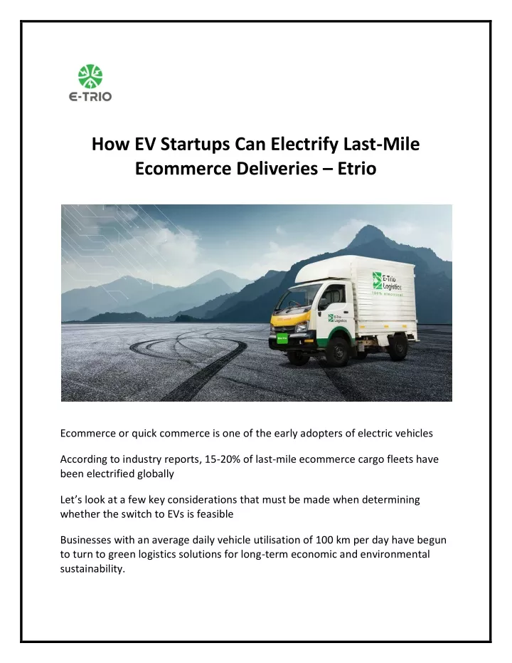 how ev startups can electrify last mile ecommerce