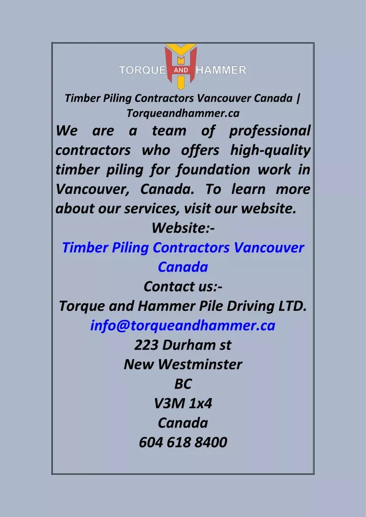 timber piling contractors vancouver canada