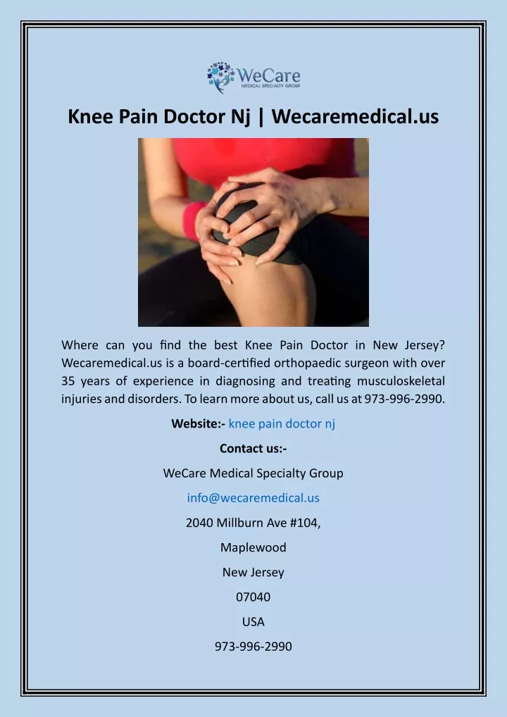 knee pain doctor nj wecaremedical us