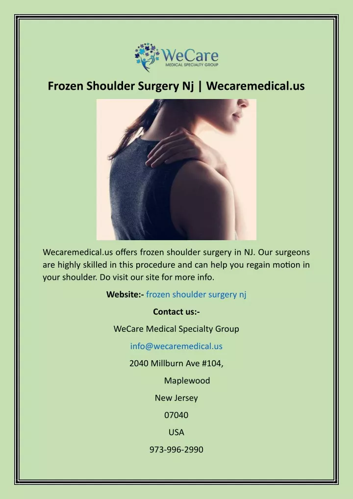 frozen shoulder surgery nj wecaremedical us