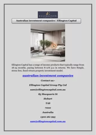Australian investment companies | Ellington Capital