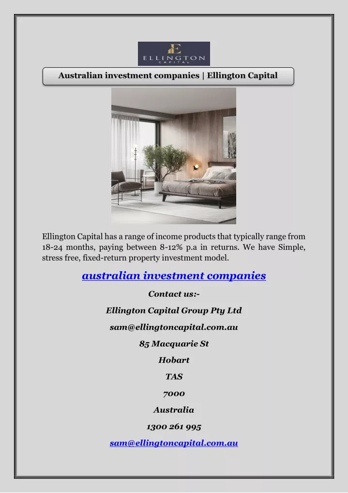 australian investment companies ellington capital