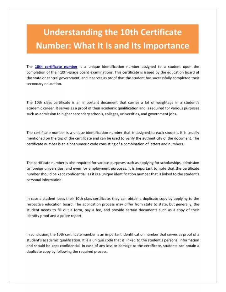 PPT - Understanding the 10th Class Certificate Number What It Is and ...