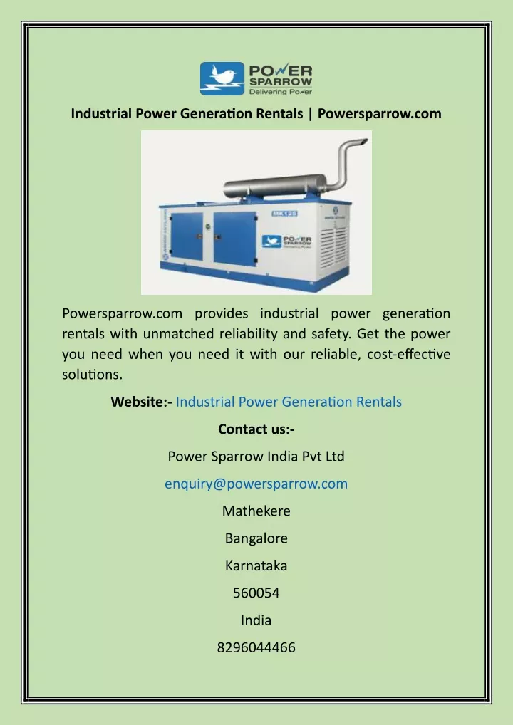 industrial power generation rentals powersparrow