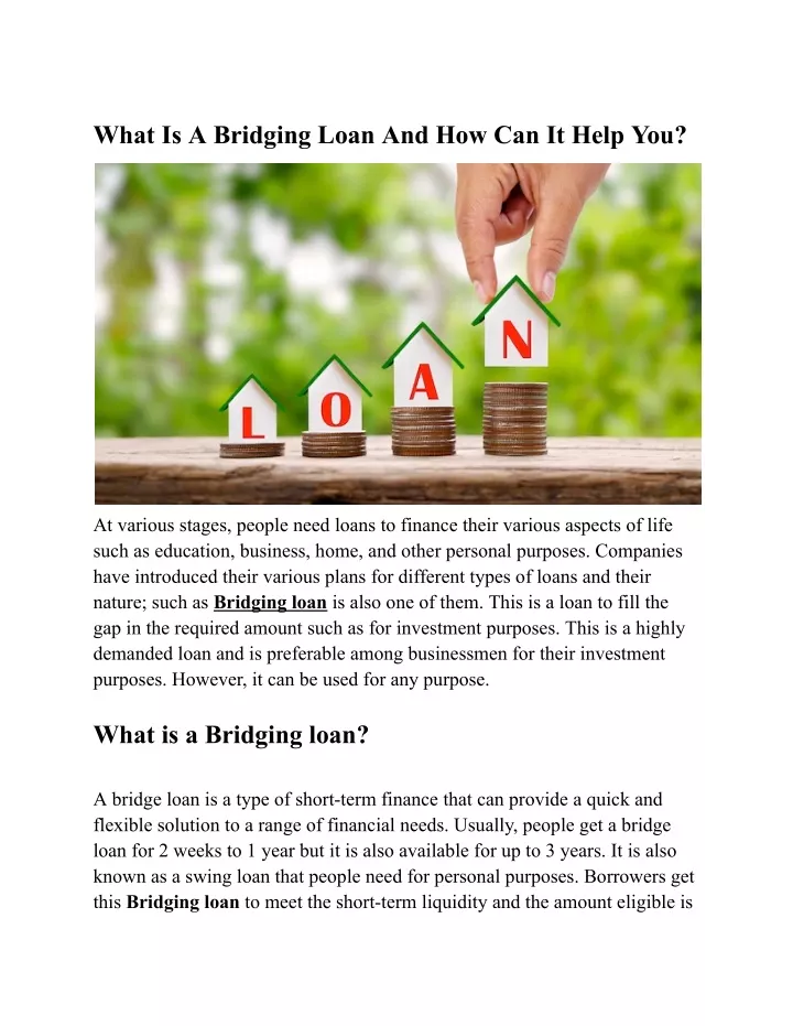 what is a bridging loan and how can it help you