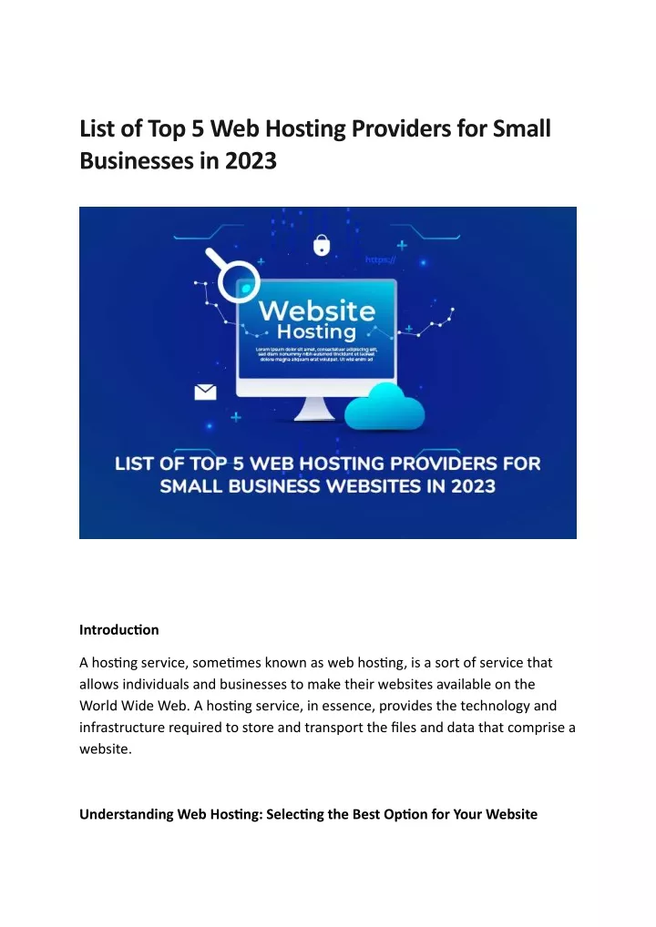 list of top 5 web hosting providers for small
