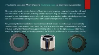 7 Factors to Consider When Choosing Fastening tools for Your Industry Application