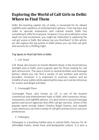 Exploring the World of Call Girls in Delhi