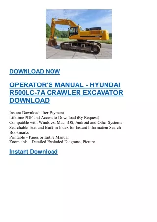 OPERATOR'S MANUAL - HYUNDAI R500LC-7A CRAWLER EXCAVATOR DOWNLOAD