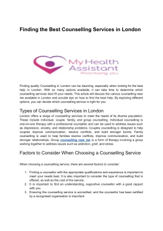 Finding the Best Counselling Services in London