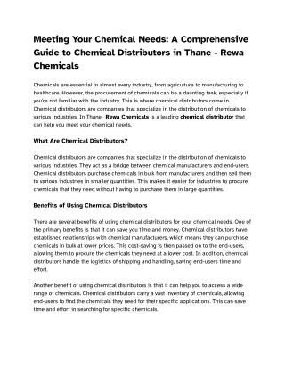 Meeting Your Chemical Needs_ A Comprehensive Guide to Chemical Distributors in Thane - Rewa Chemicals