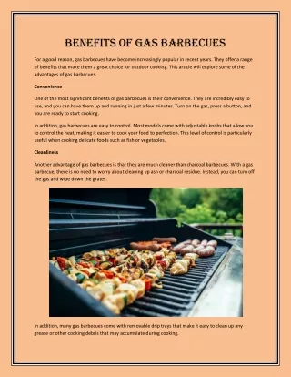 Benefits Of Gas Barbecues