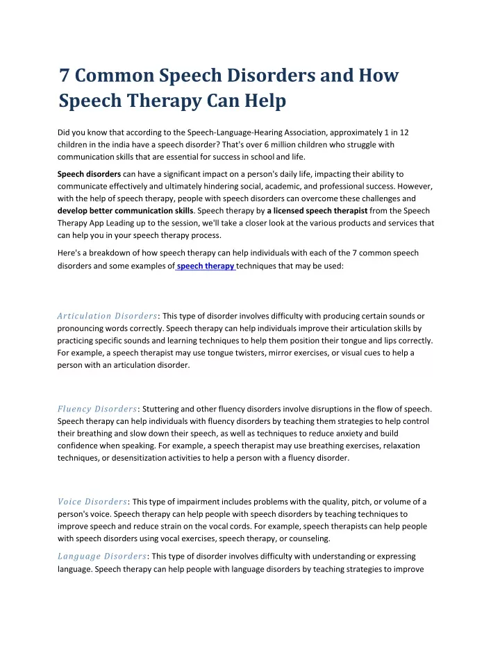 7 common speech disorders and how speech therapy