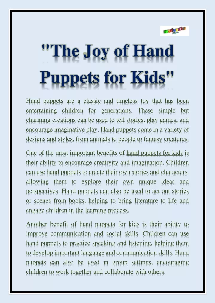 the joy of hand puppets for kids