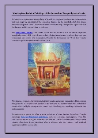 Masterpiece Judaica Paintings of the Jerusalem Temple by Alex Levin