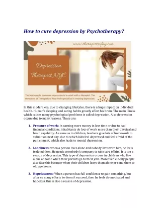 How to cure depression by Psychotherapy