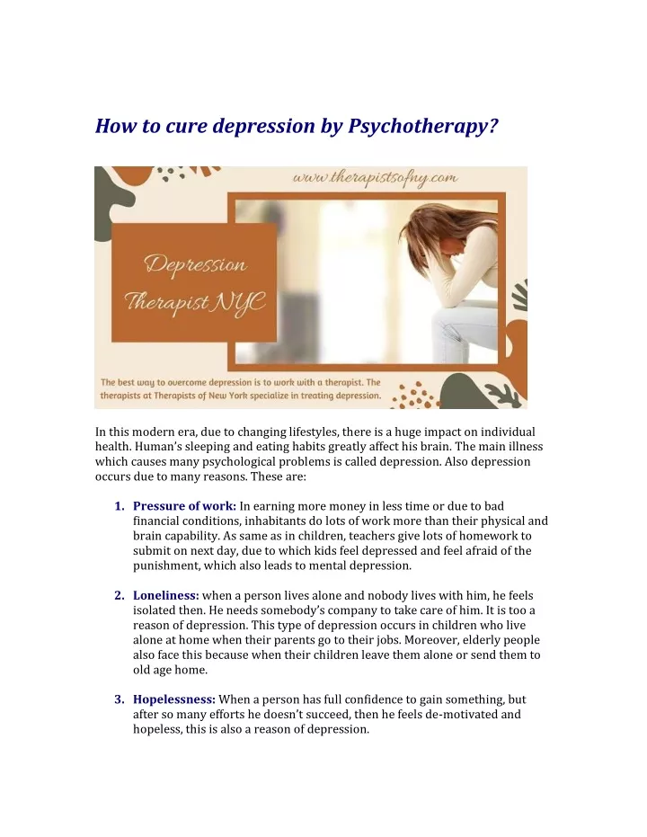 how to cure depression by psychotherapy