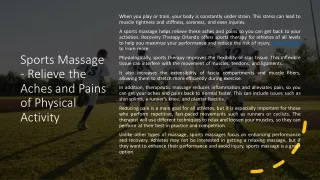 Sports Massage - Relieve the Aches and Pains of Physical Activity