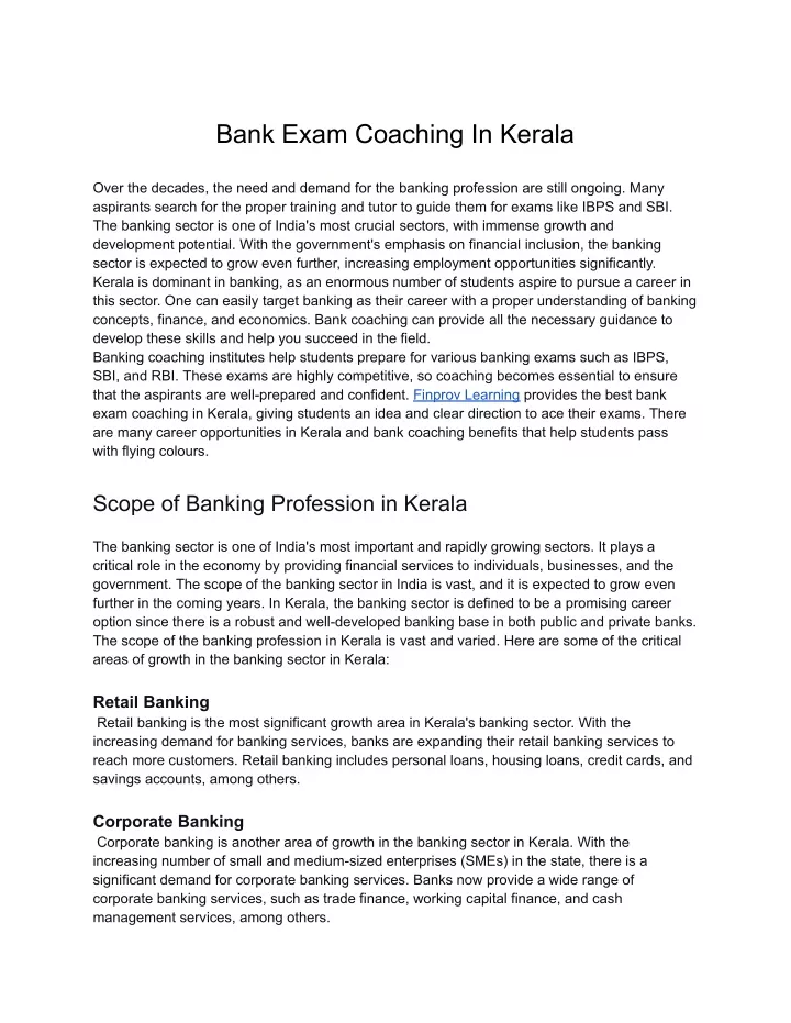 bank exam coaching in kerala