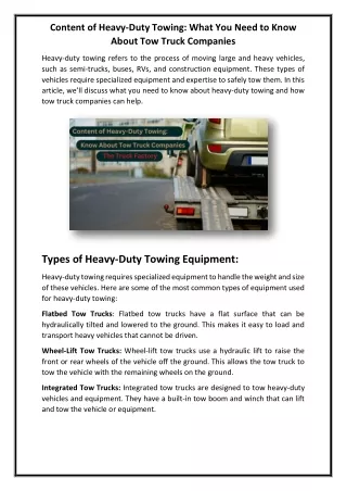 Content of Heavy Duty Towing What You Need to Know About Tow Truck Companies